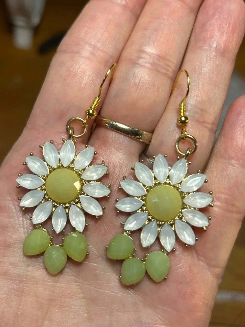 3/$25 Daisy Drop Earrings with White and Light Green Stones